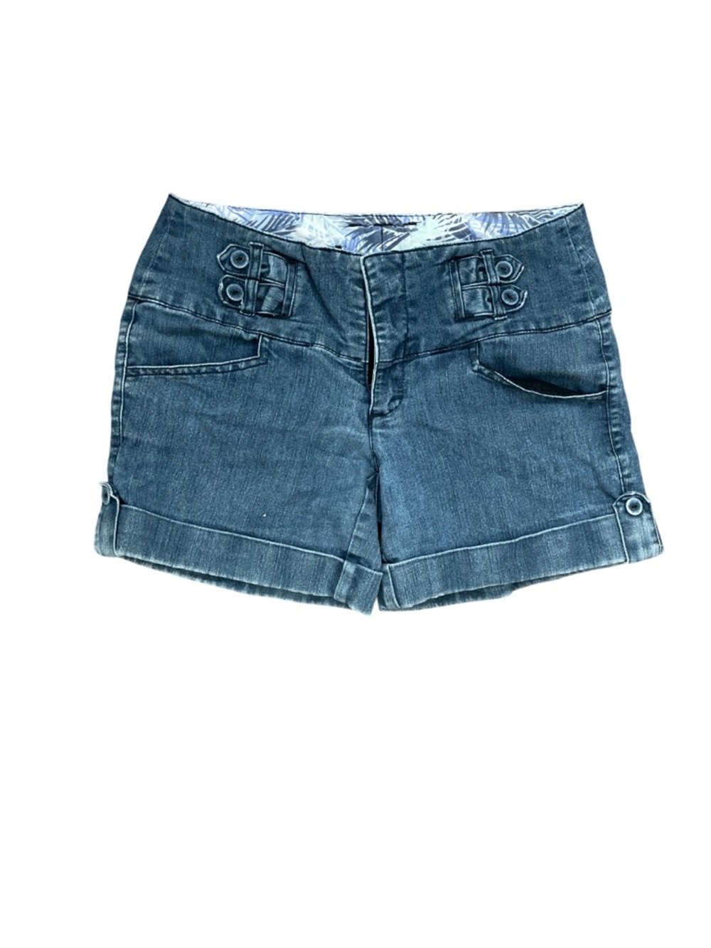 Copper Key Dark Blue High-Rise Roll-Cuff Denim Shorts